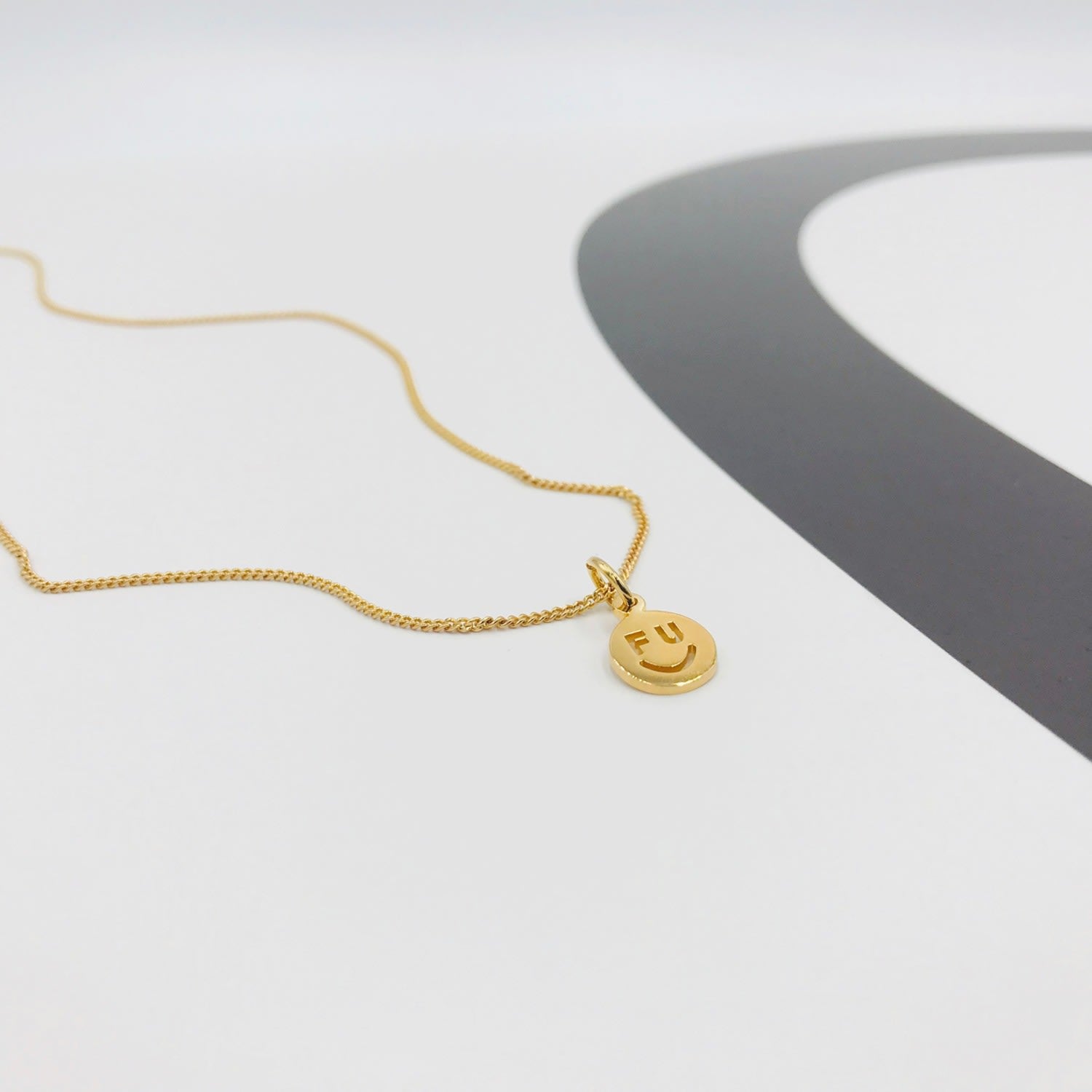 F U Happy Face Pendant Gold