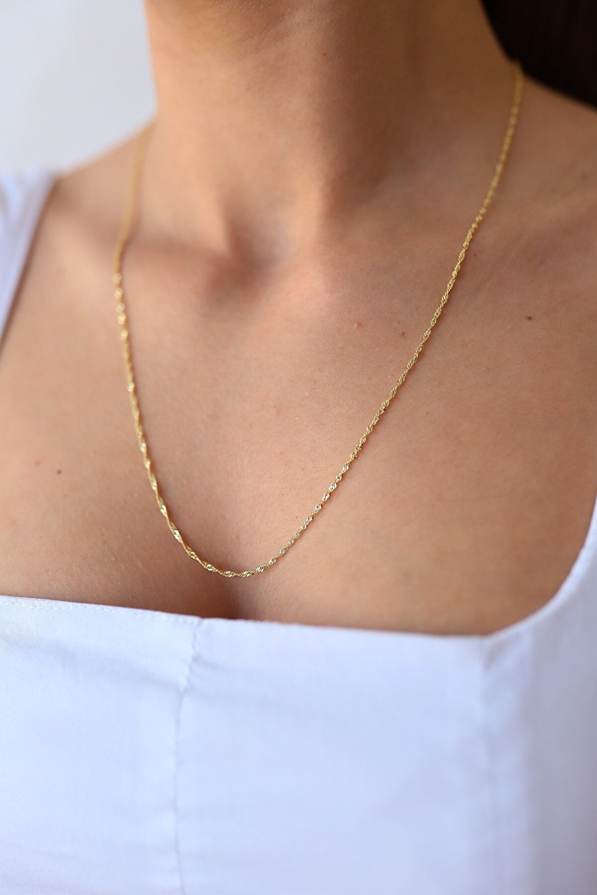 Twisted Curb Singapore Sterling Silver Chain Adjustable Size