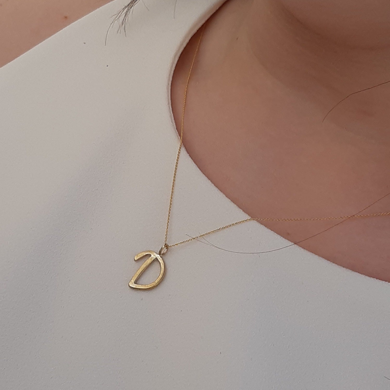 Solid Gold Letter D Pendant Necklace