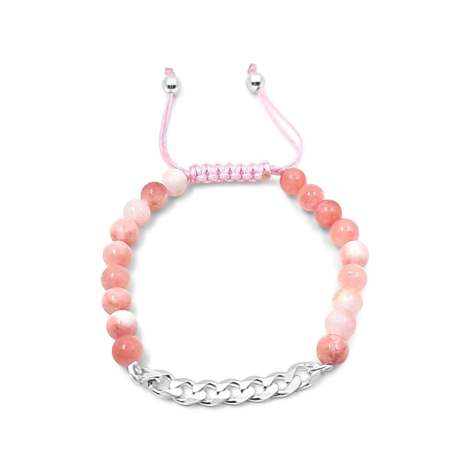 Jade Beads Pink With Curb Chain Bracelet