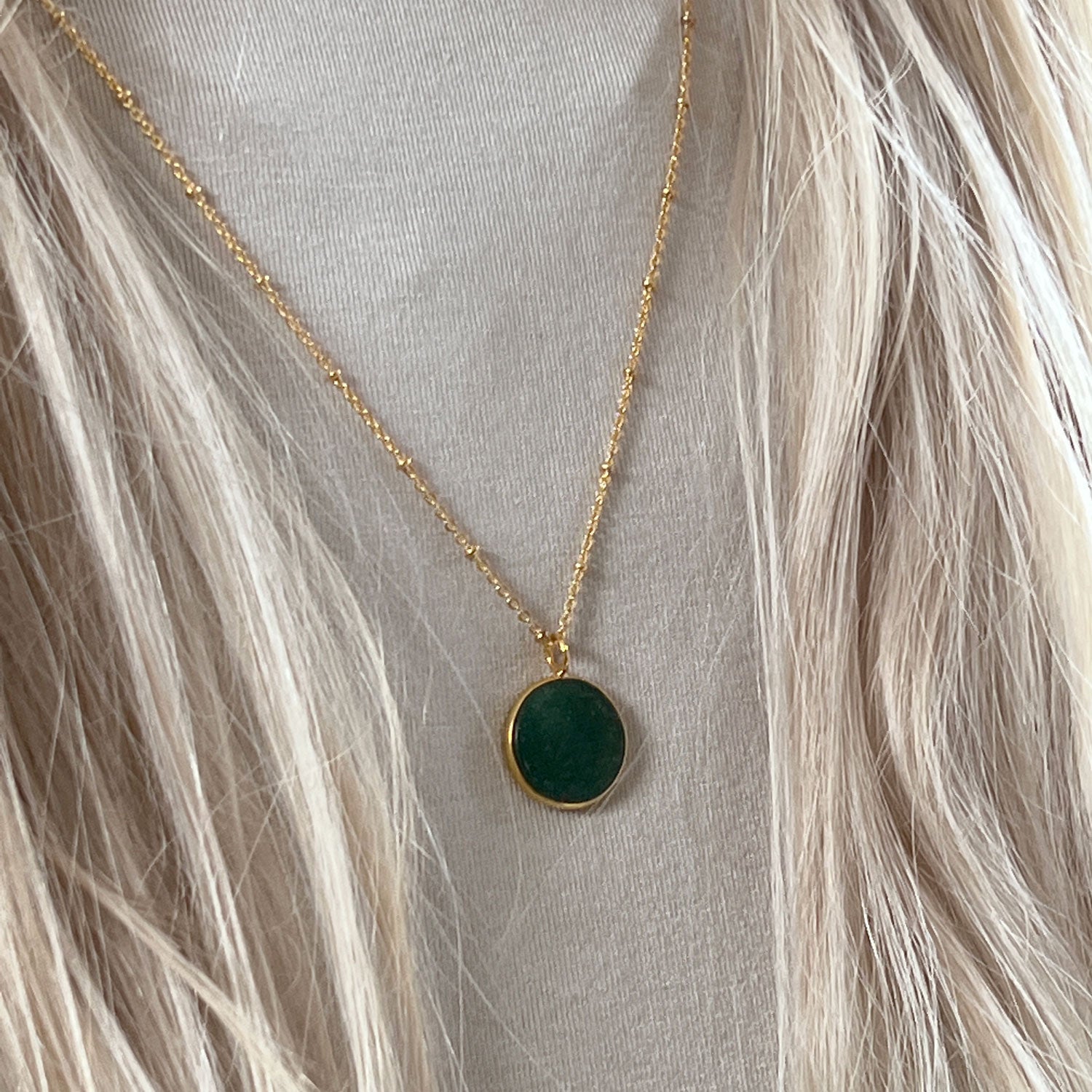 Jade Coin Pendant On Long Satellite Chain