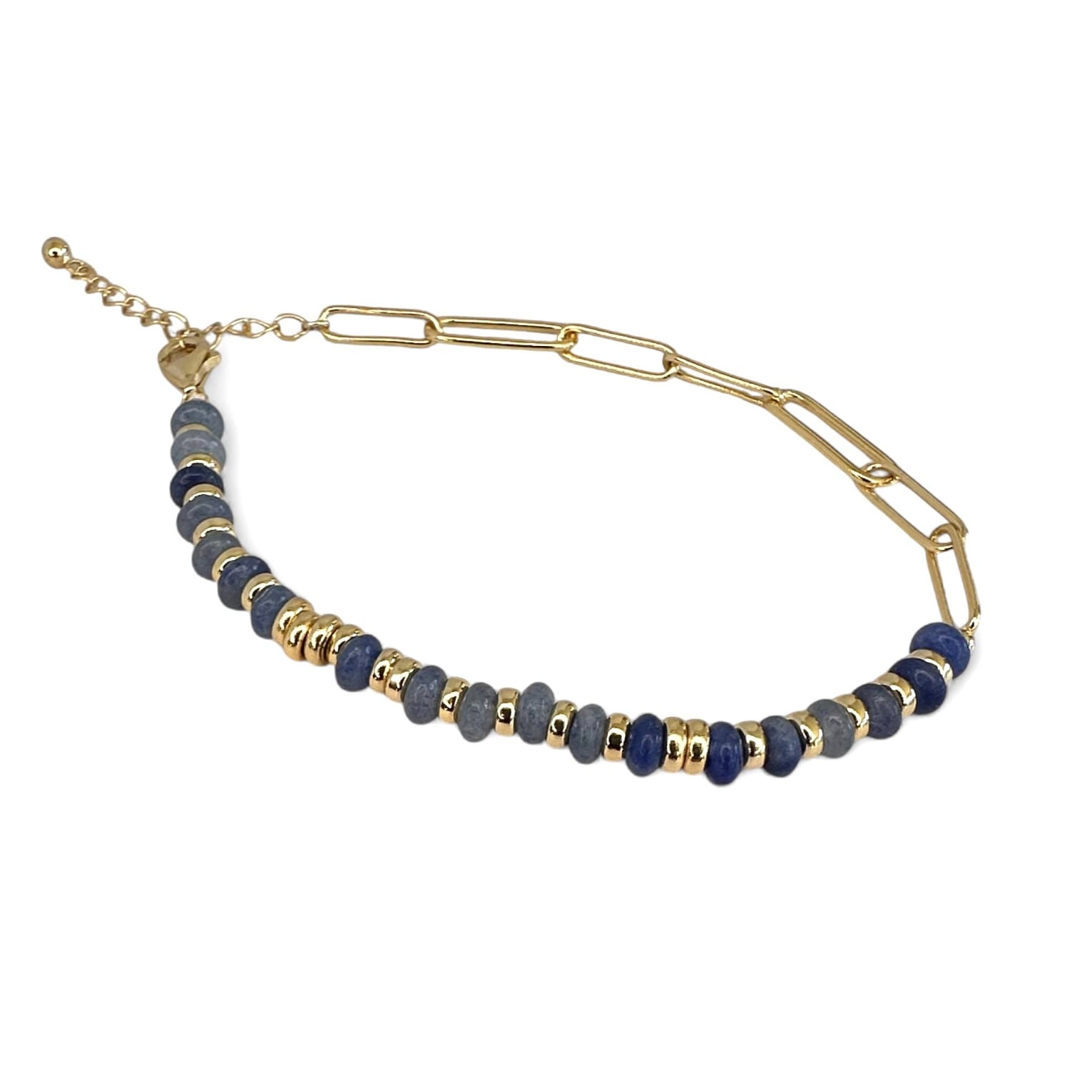 Jade Stone Paperclip Gold Bracelet - Blue