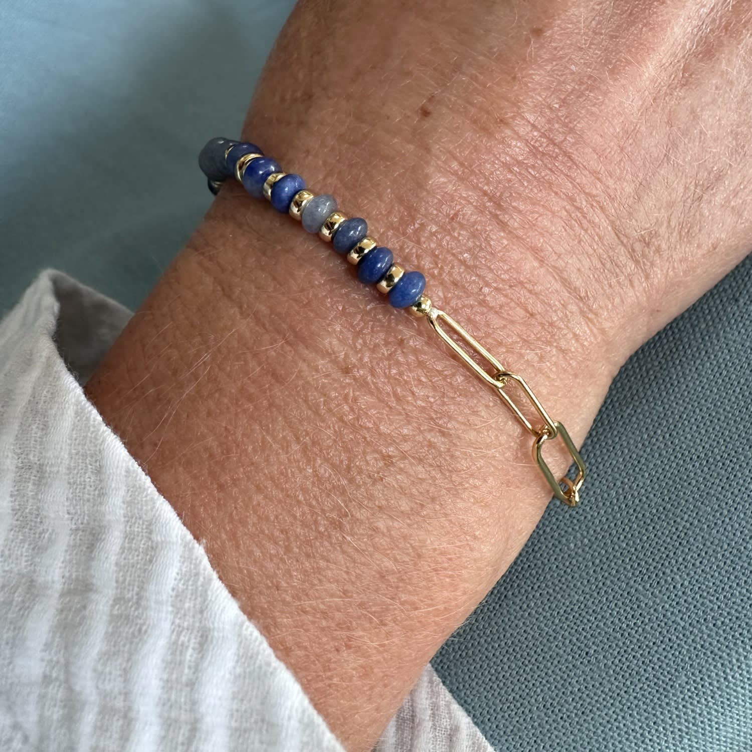 Jade Stone Paperclip Gold Bracelet - Green