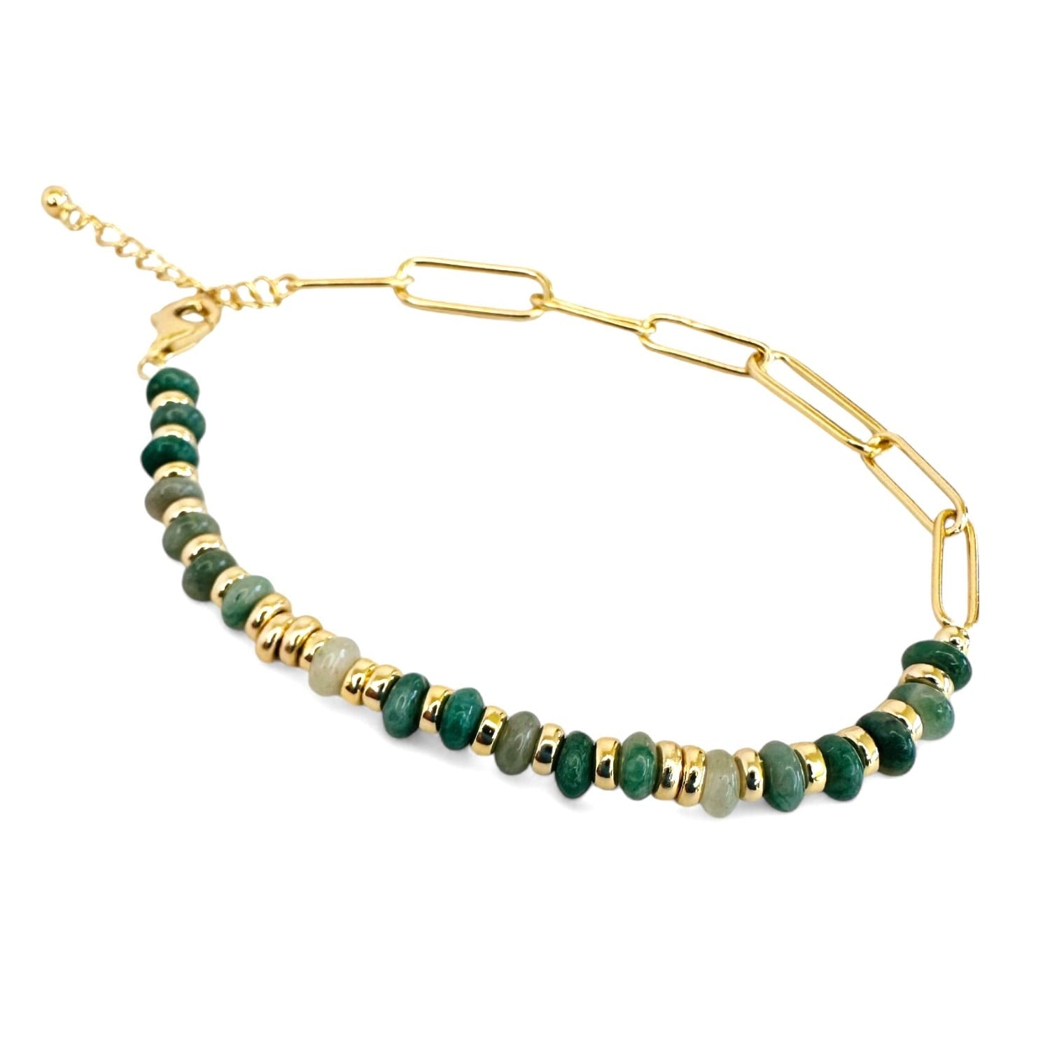 Jade Stone Paperclip Gold Bracelet - Green