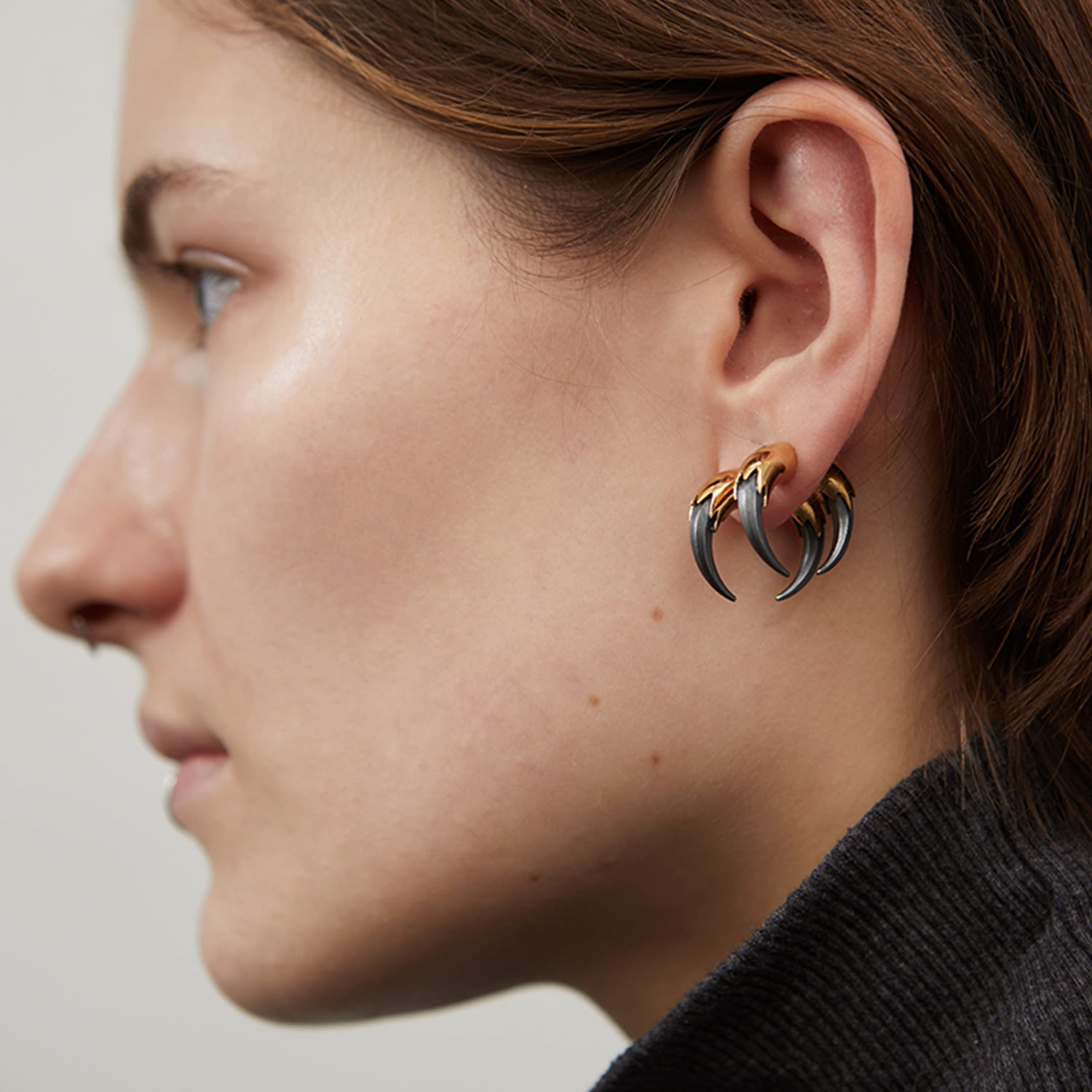 Claw Hoop Earrings Gold & Oxidised Silver