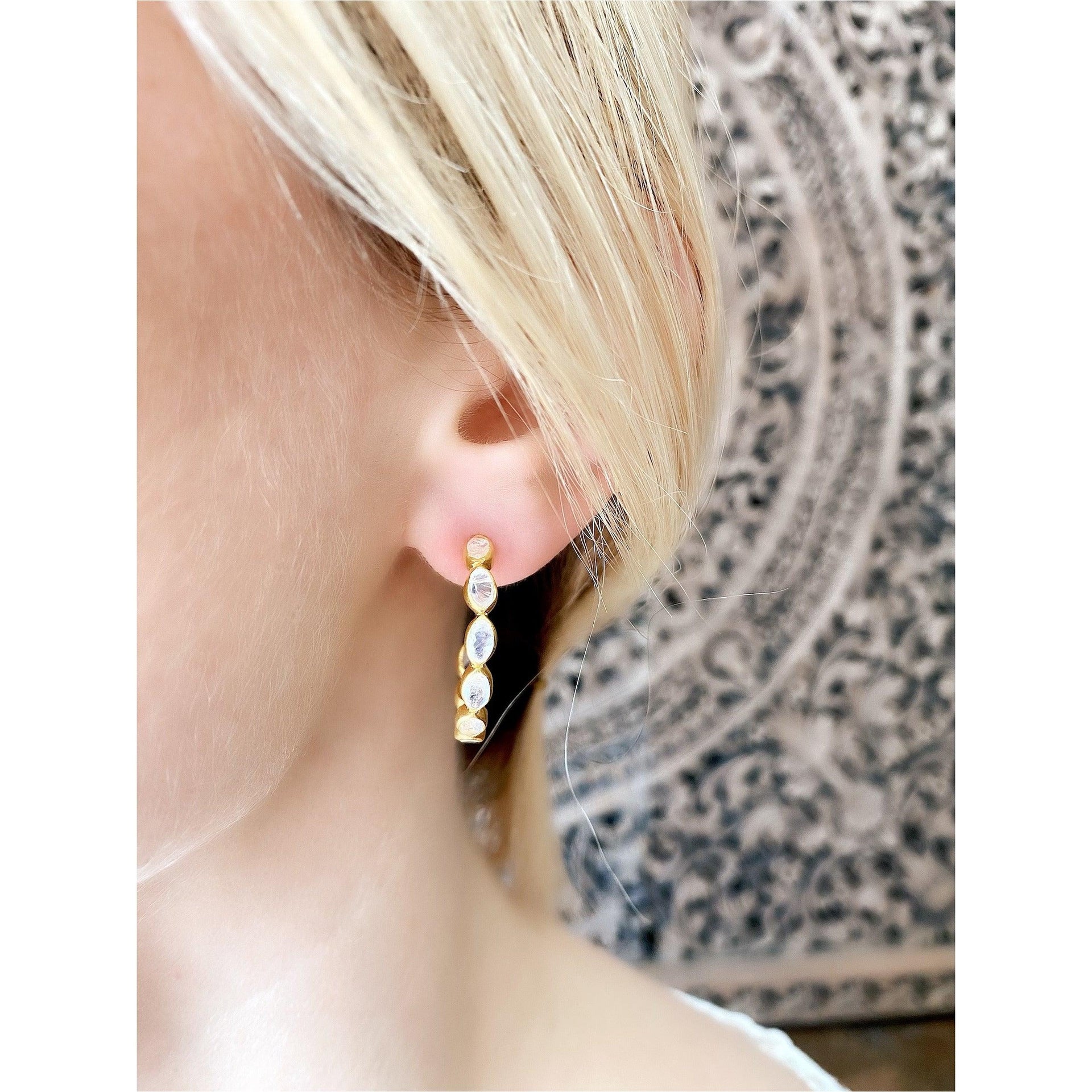 Jali Stud Hoops - Rainbow Moonstone