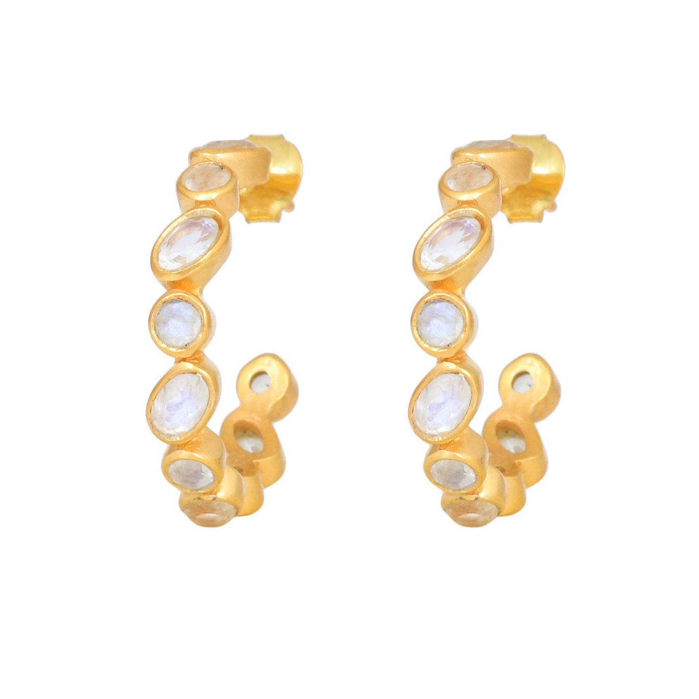 Halo Stud Hoops - Rainbow Moonstone