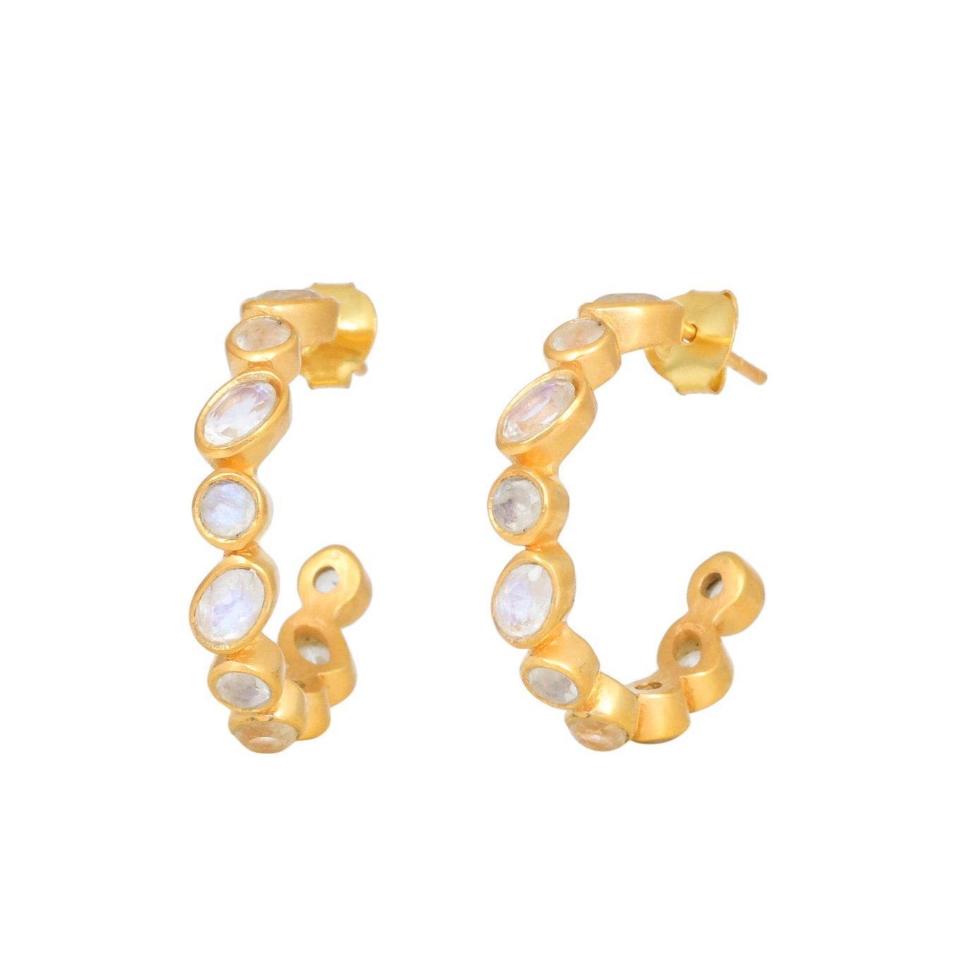 Halo Stud Hoops - Rainbow Moonstone