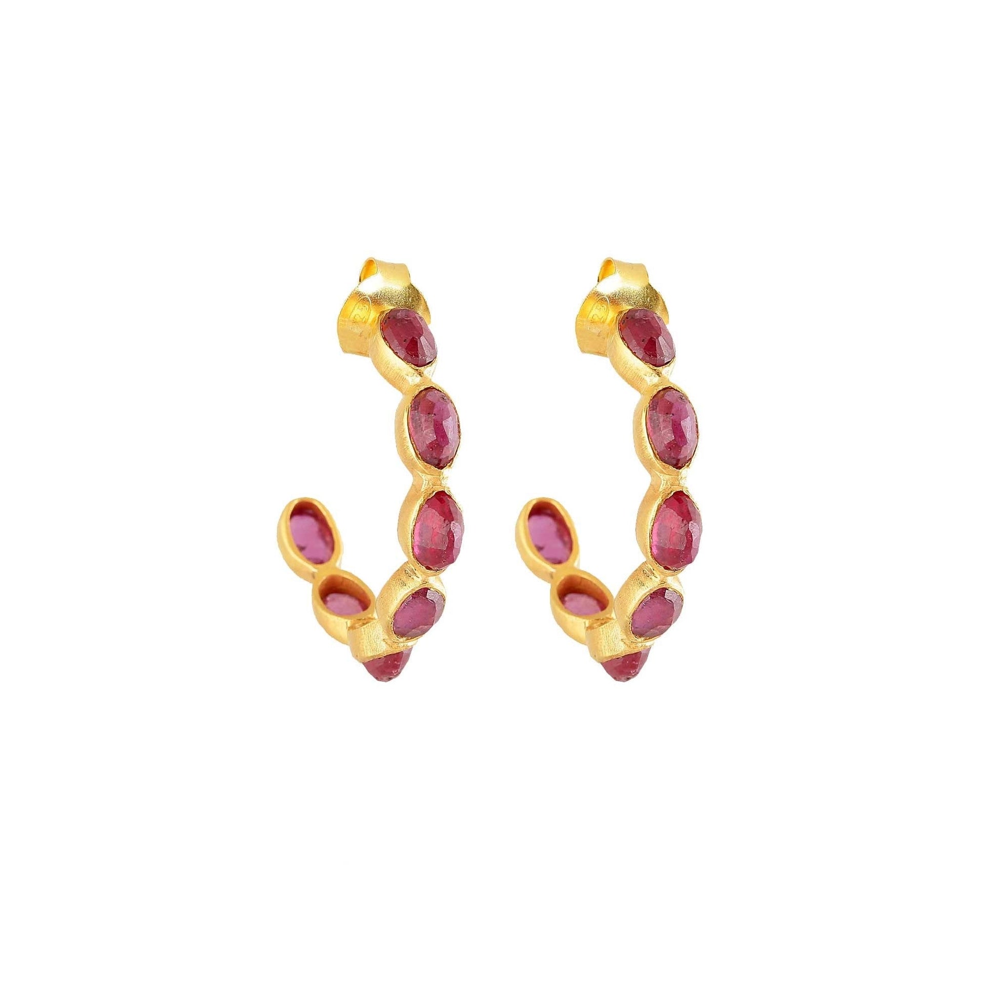 Jali Stud Hoops - Rubies
