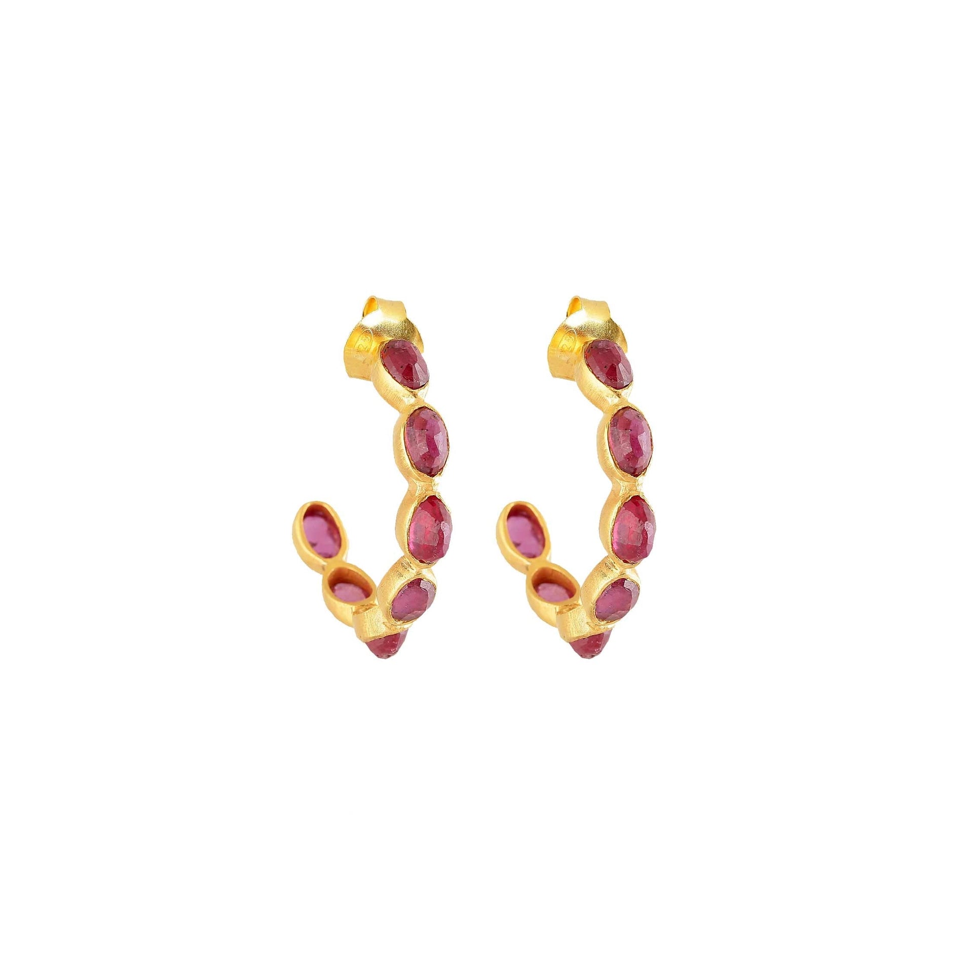 Jali Stud Hoops - Rubies