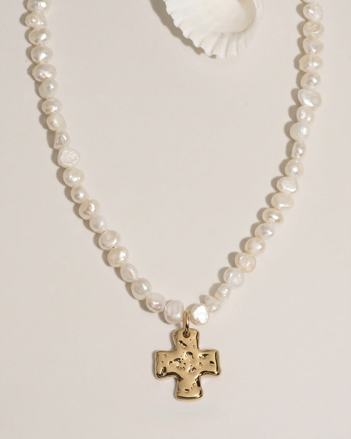 Chunky Cross Pearl Necklace