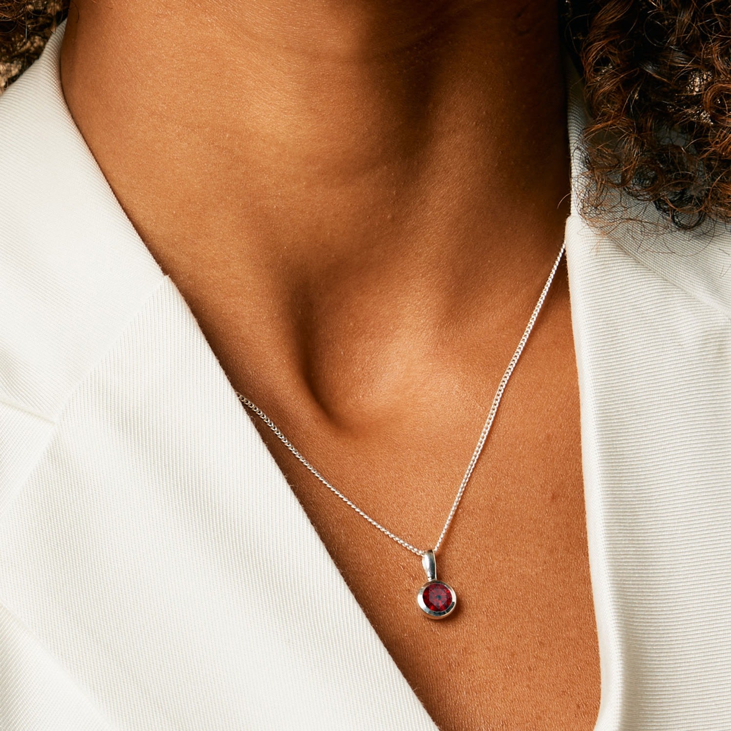 January Birthstone Charm Silver Necklace Garnet