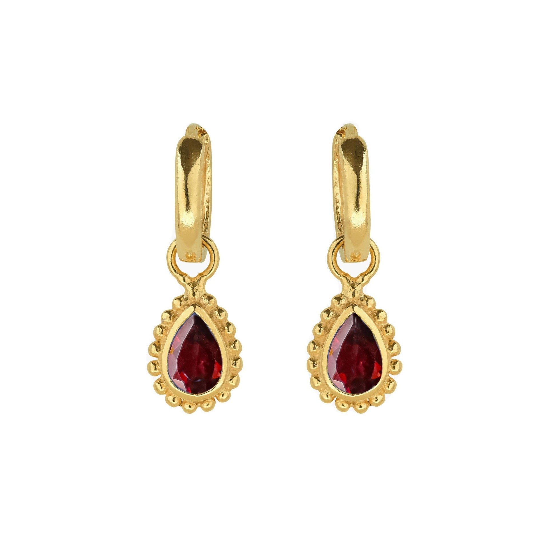 January Birthstone Gold Huggie Hoops - Garnet