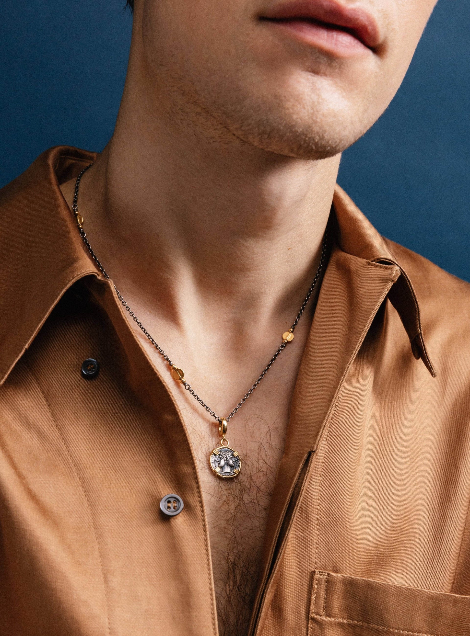 Janus Silver Coin Clip-On Pendant
