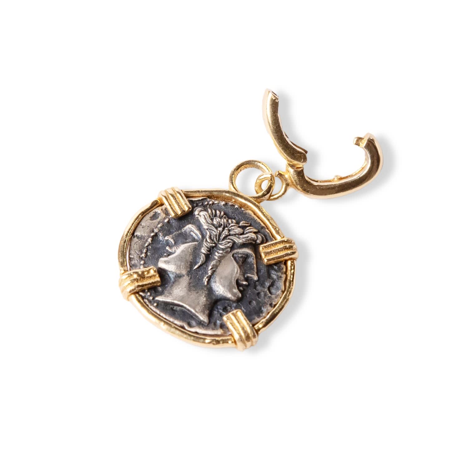 Janus Silver Coin Clip-On Pendant