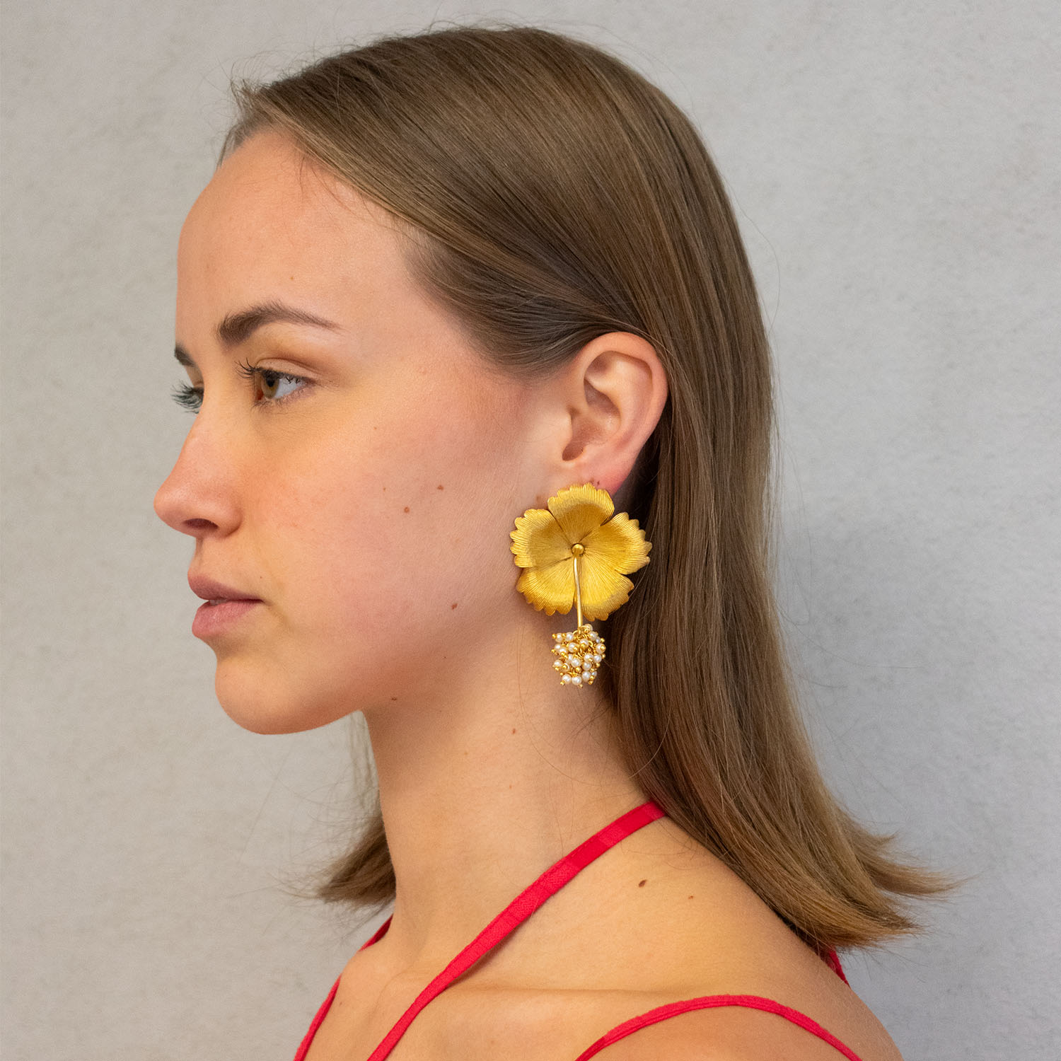 Jaswand Gold Flower Earrings