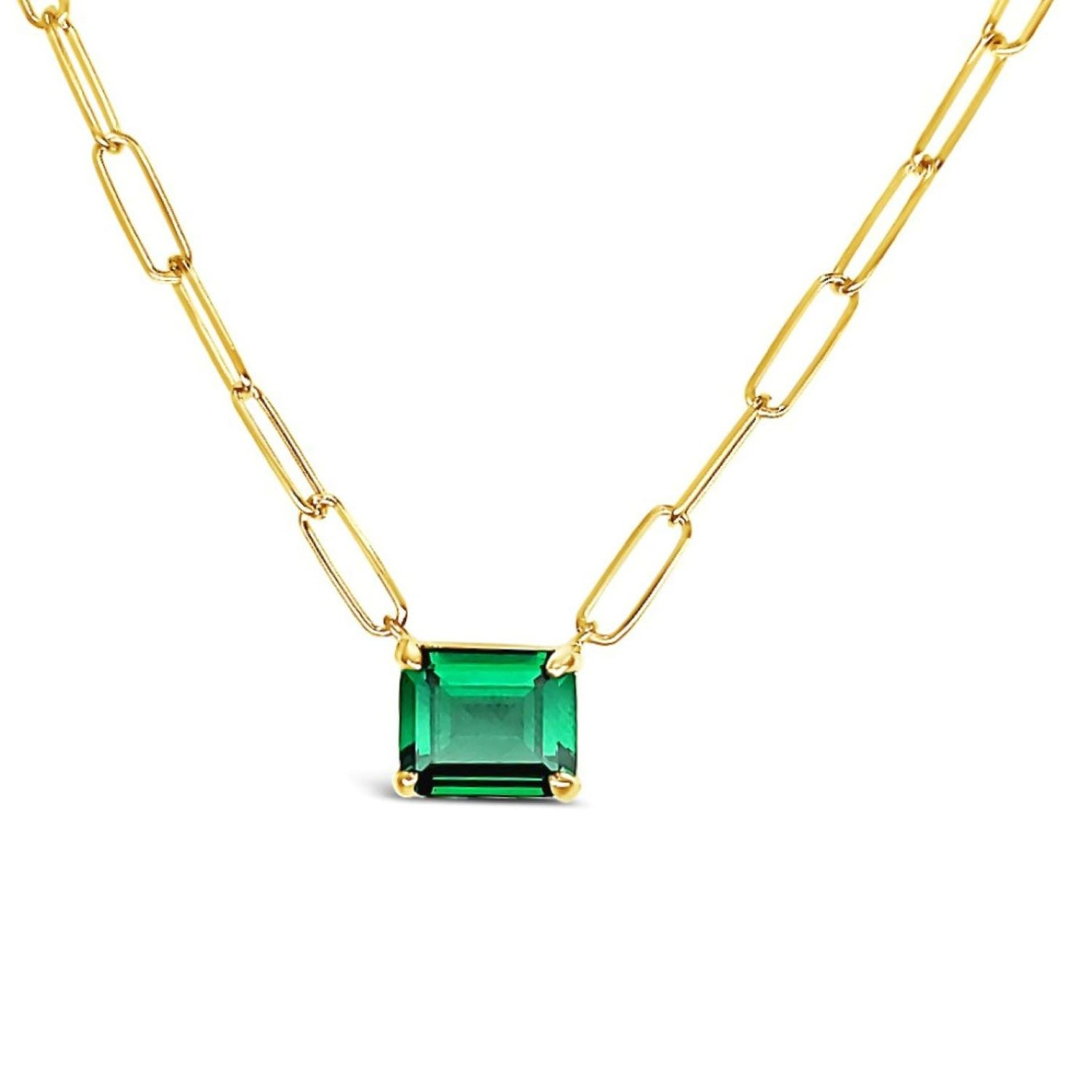 Paperclip Chain With Colored Stone Emerald - Gold
