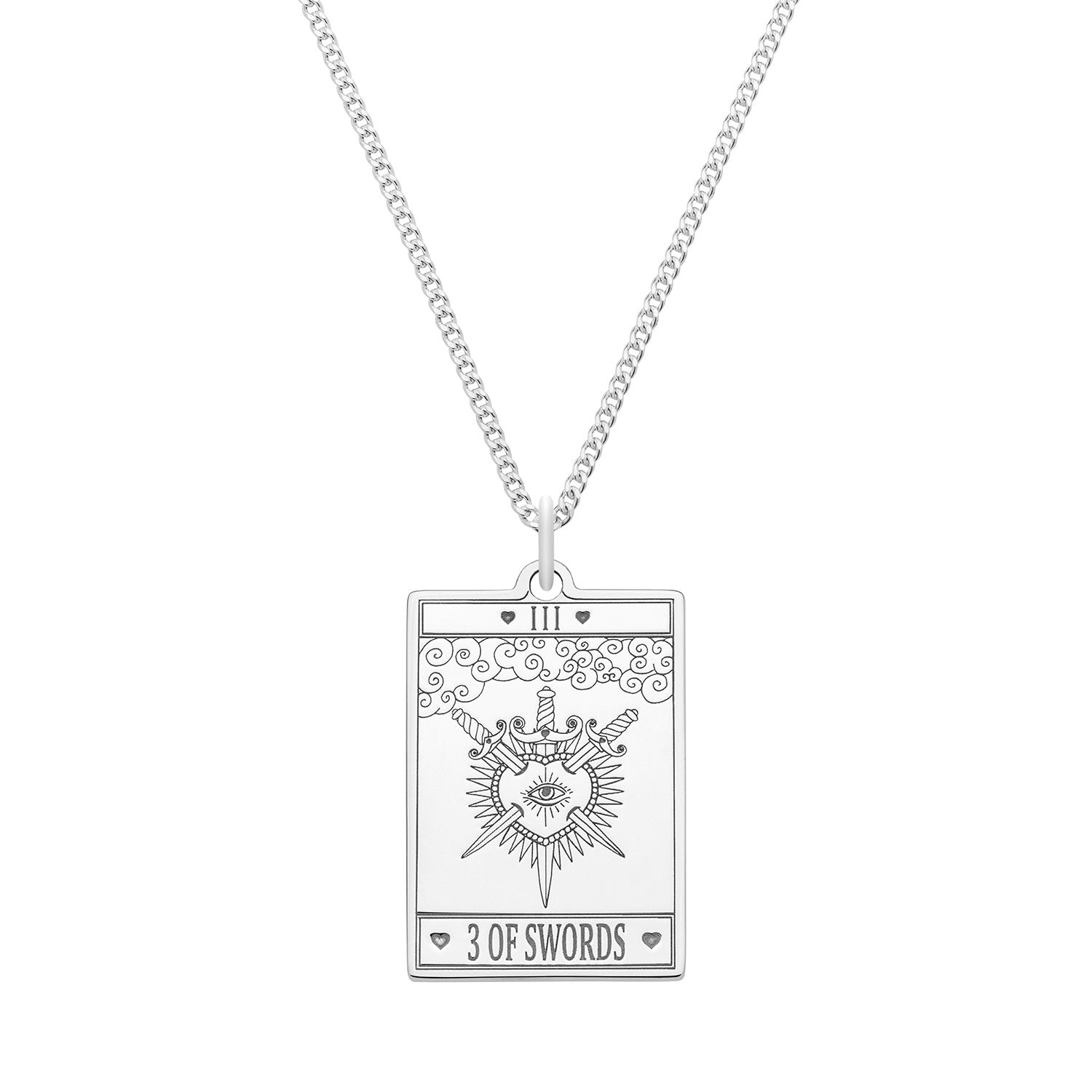 Small Sterling Silver “3 Of Swords” Tarot Card Necklace
