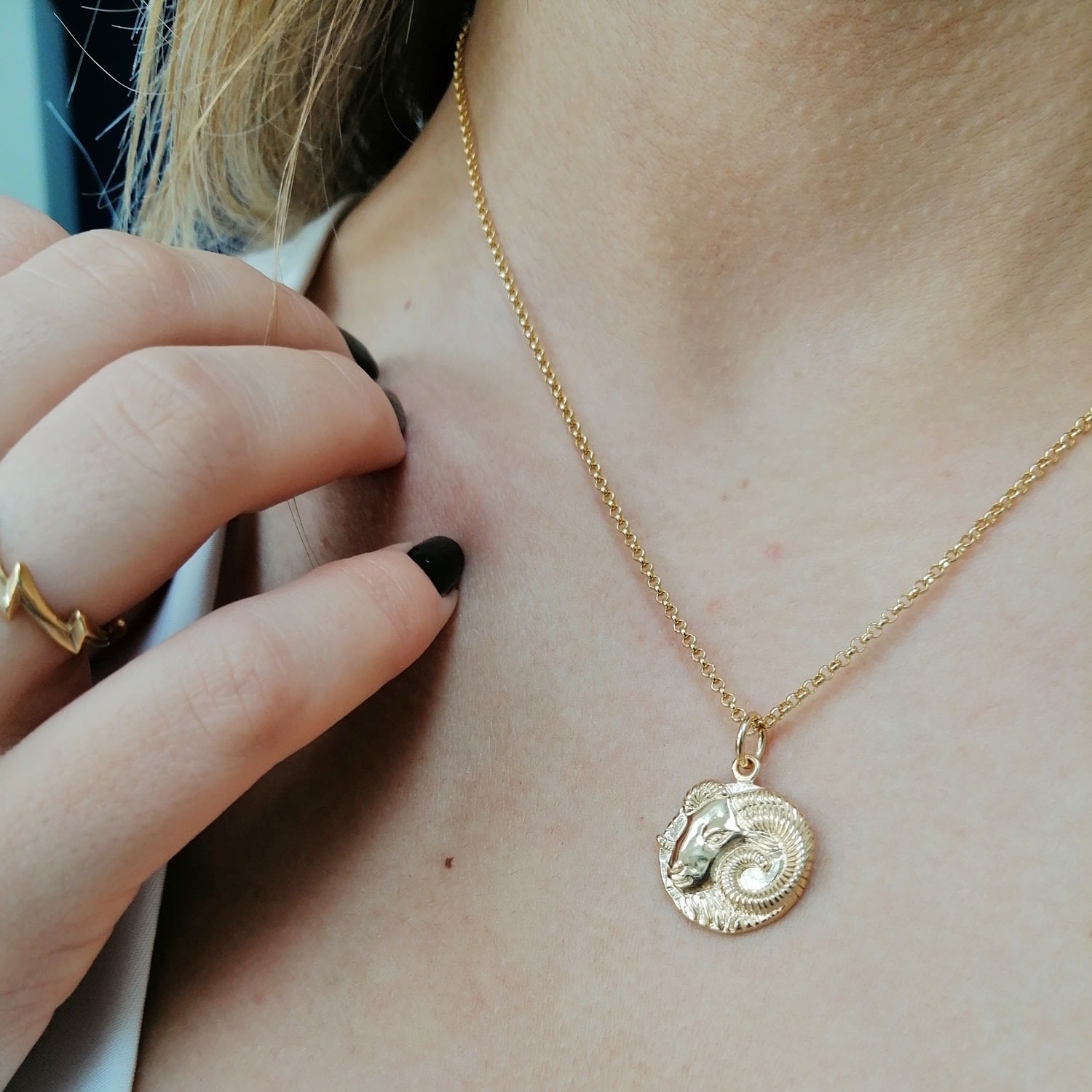 Gold Aries Zodiac Charm Necklace