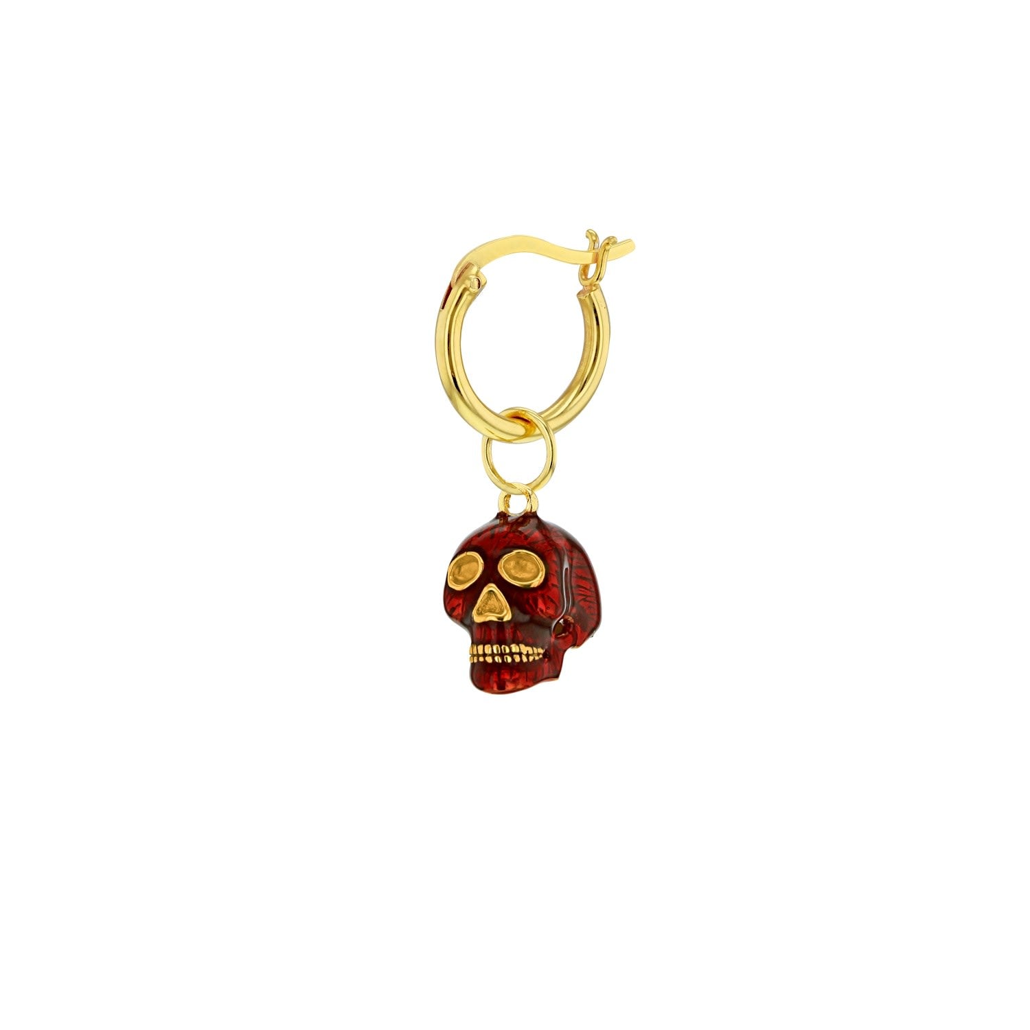 Red Enamel & 18Kt Gold Plated Skull Earring On Gold Hoop
