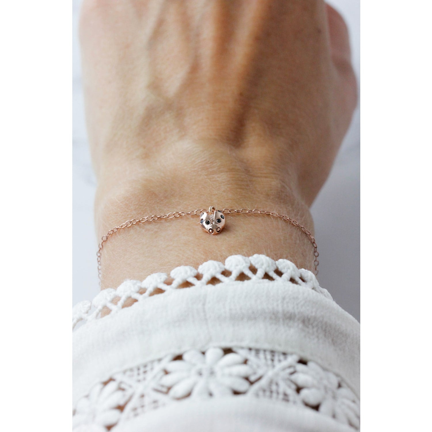 Ladybird Black Diamond Bracelet – Silver - Wings Open