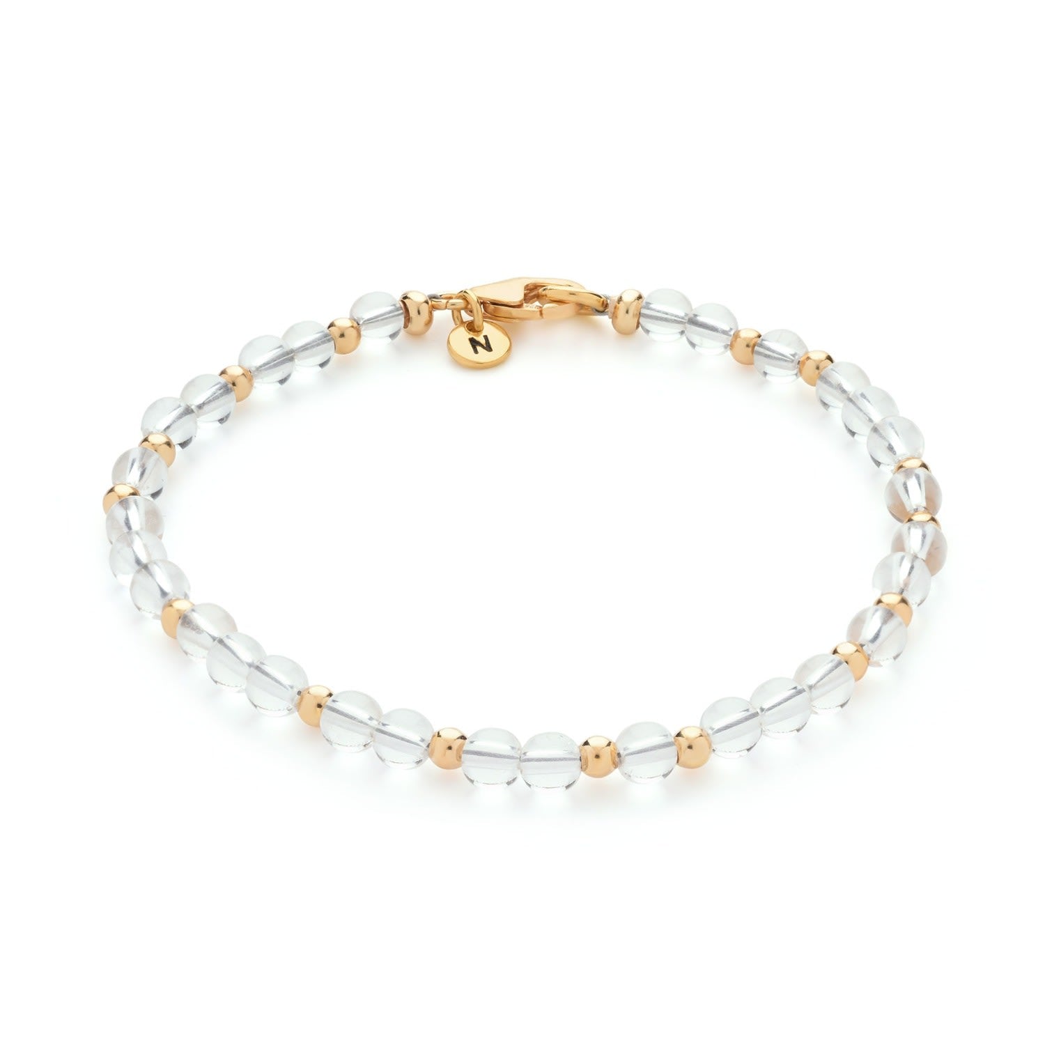 Jewel Bead April Birthstone Bracelet Gold Plated Sterling Silver - Crystal