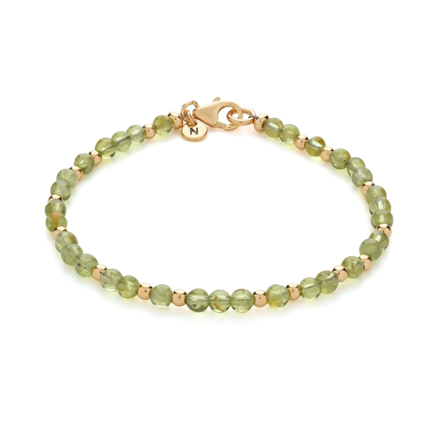Jewel Bead August Birthstone Bracelet Gold Plated Sterling Silver - Peridot