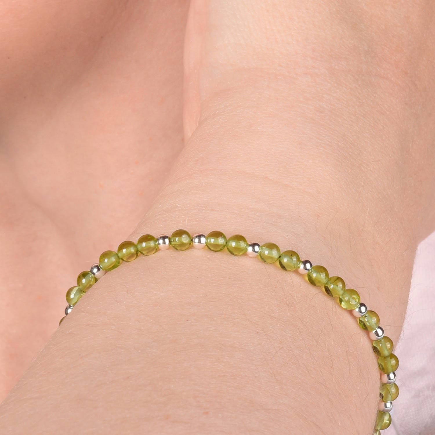 Jewel Bead August Birthstone Bracelet Gold Plated Sterling Silver - Peridot
