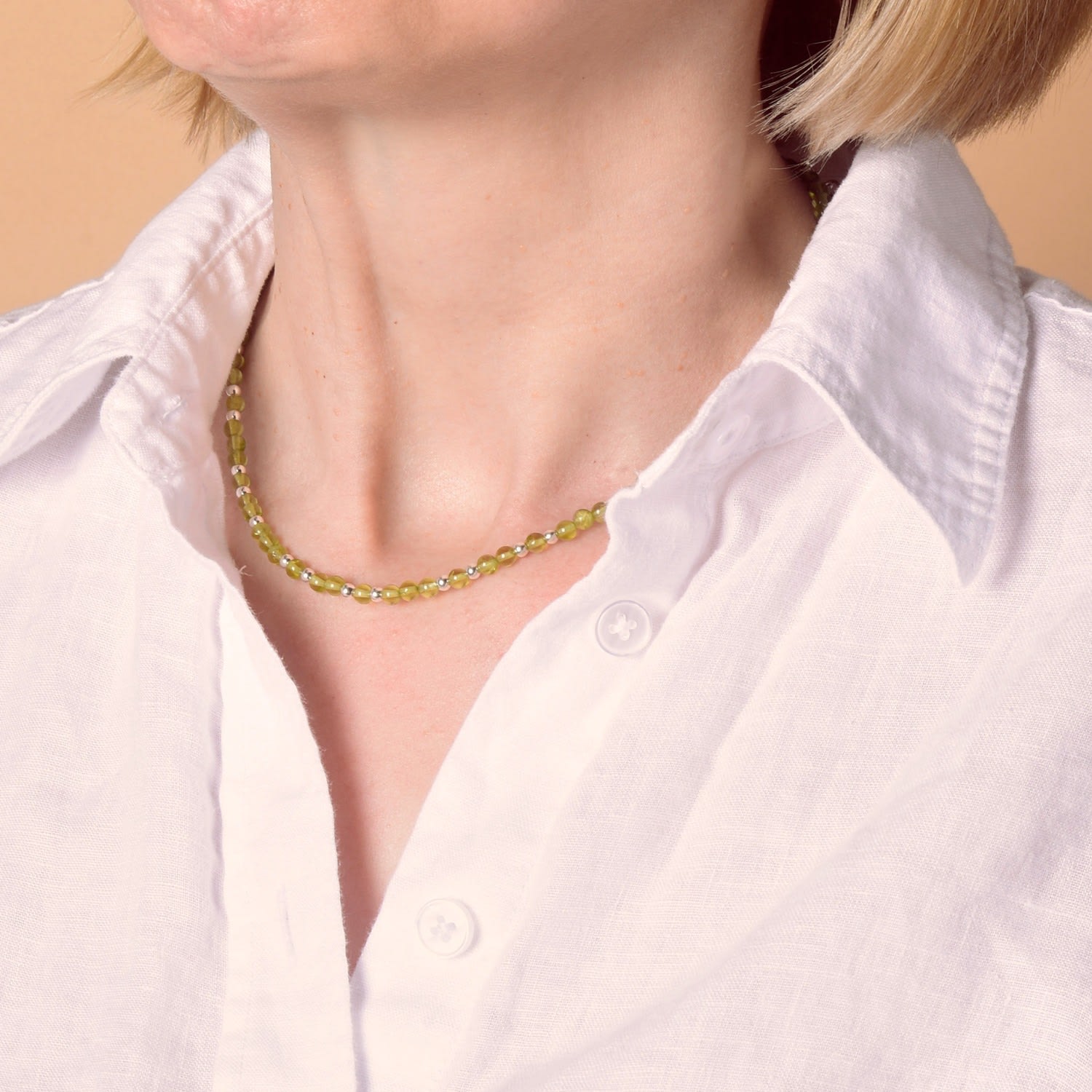 Jewel Bead August Birthstone Necklace Gold Plated Sterling Silver - Peridot