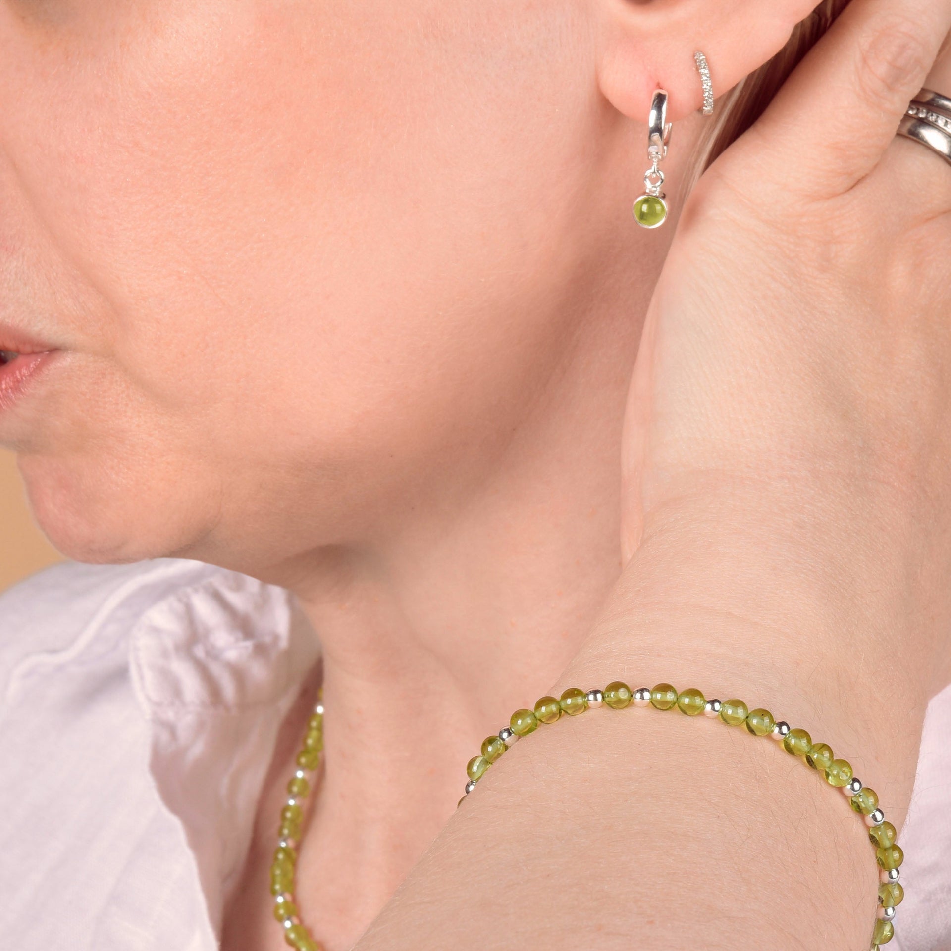 Jewel Bead August Birthstone Bracelet Sterling Silver - Peridot