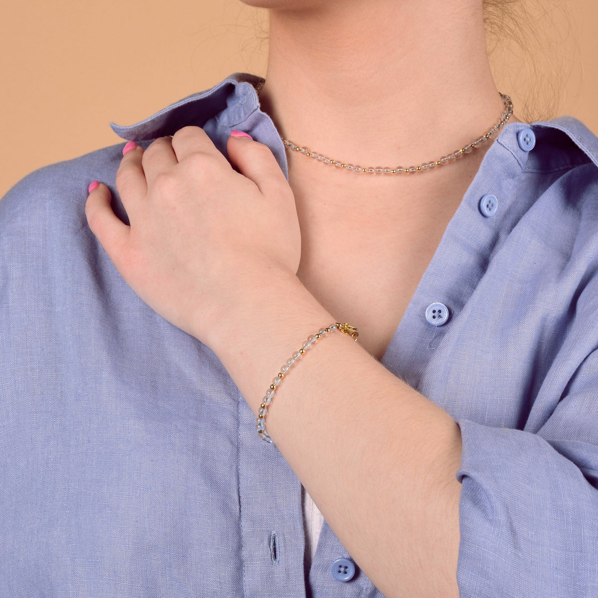 Jewel Bead April Birthstone Bracelet Sterling Silver - Crystal