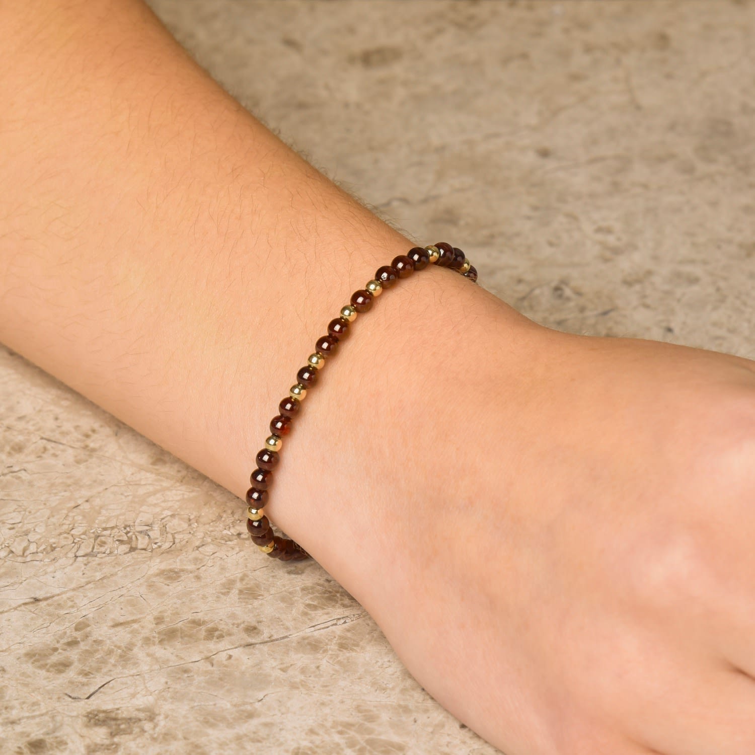 Jewel Bead February Birthstone Bracelet Gold Plated Sterling Silver - Amethyst