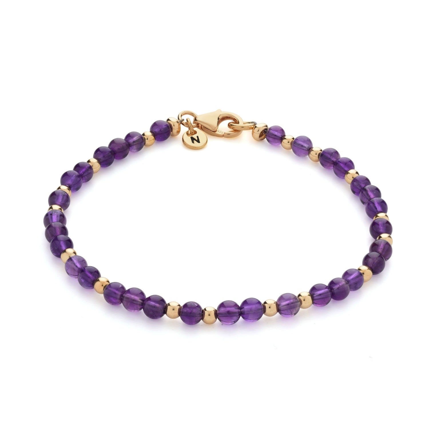 Jewel Bead February Birthstone Bracelet Gold Plated Sterling Silver - Amethyst