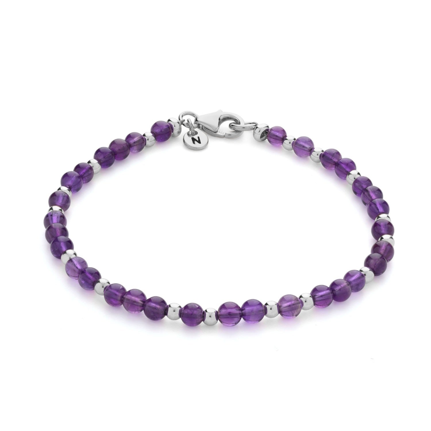 Jewel Bead February Birthstone Bracelet Sterling Silver - Amethyst