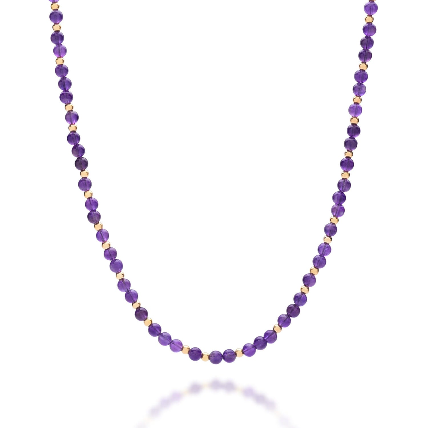 Jewel Bead February Birthstone Necklace Gold Plated Sterling Silver - Amethyst