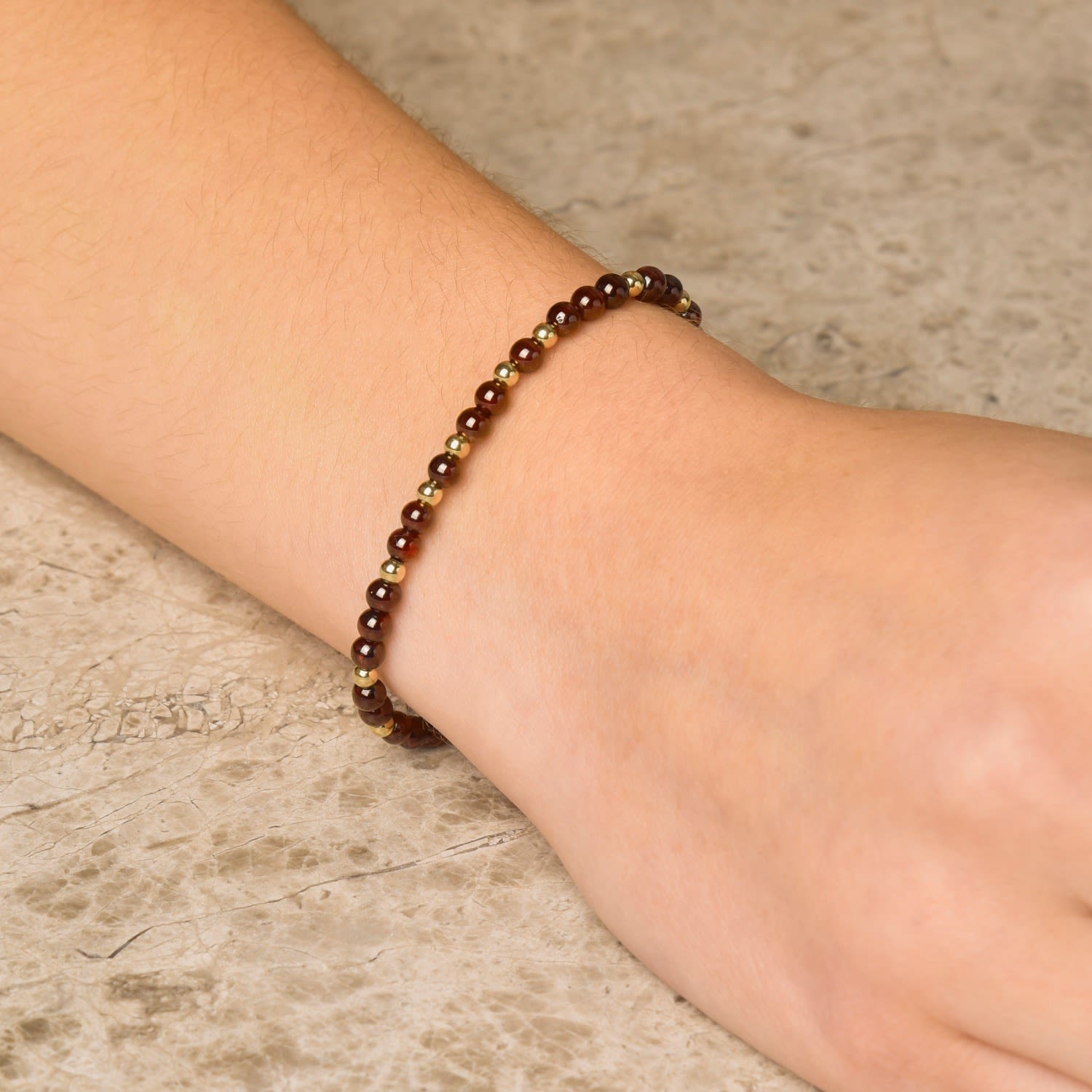Jewel Bead January Birthstone Bracelet Gold Plated Sterling Silver - Garnet
