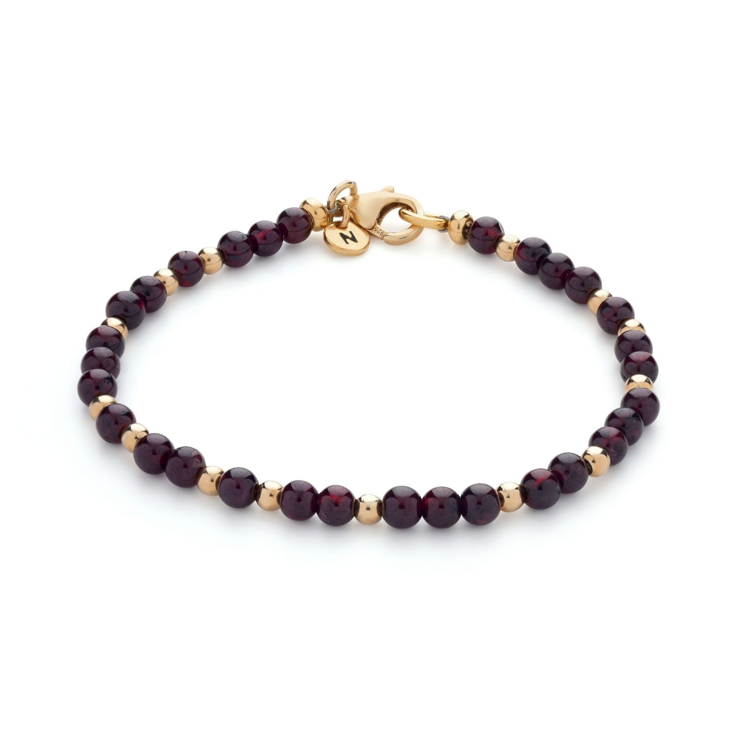 Jewel Bead January Birthstone Bracelet Gold Plated Sterling Silver - Garnet