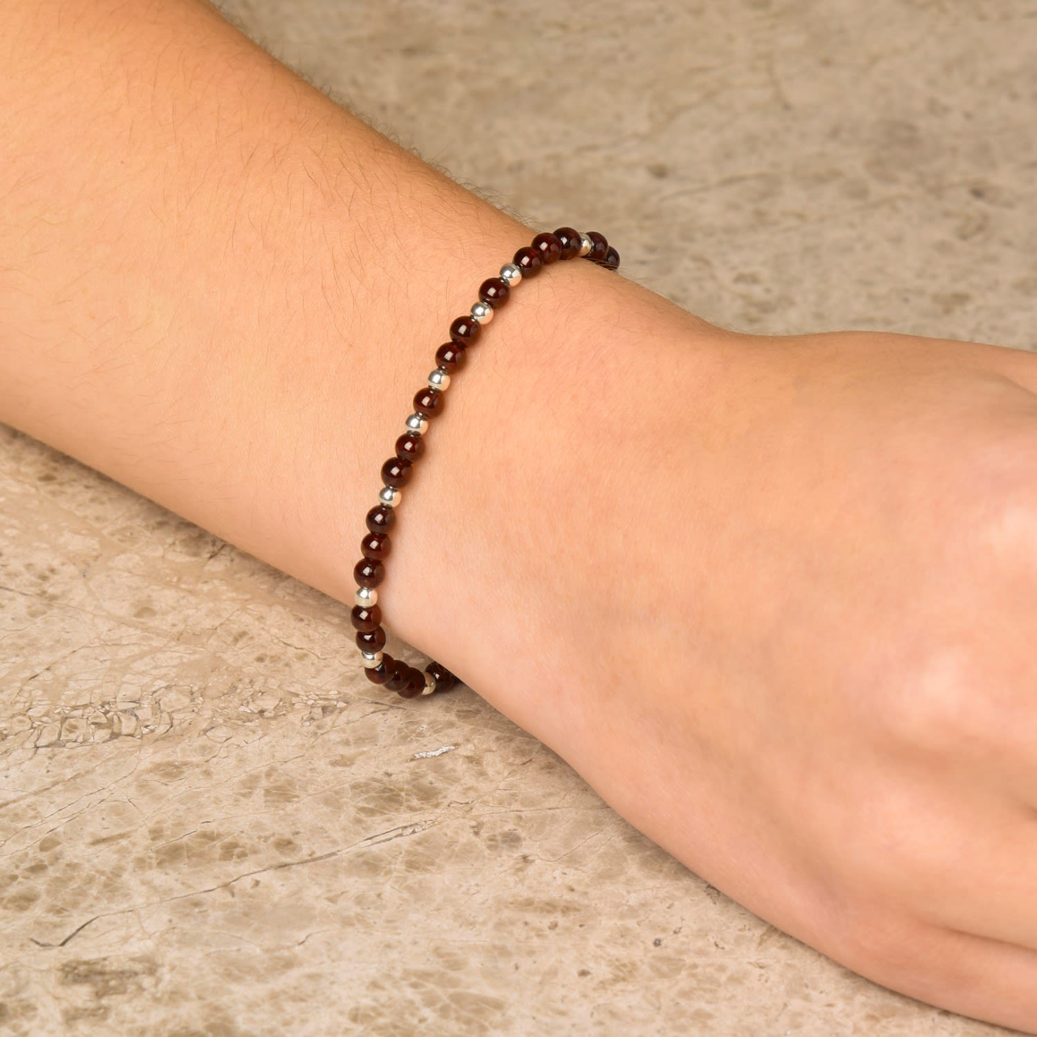 Jewel Bead January Birthstone Bracelet Sterling Silver - Garnet