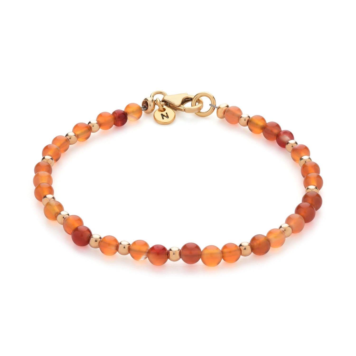 Jewel Bead July Birthstone Bracelet Gold Plated Sterling Silver - Carnelian