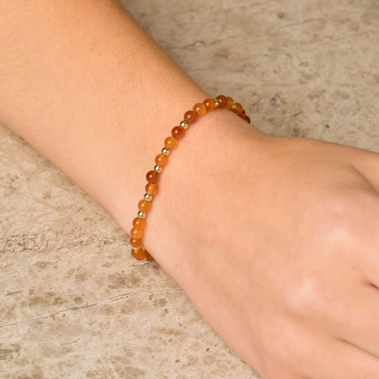 Jewel Bead July Birthstone Bracelet Gold Plated Sterling Silver - Carnelian