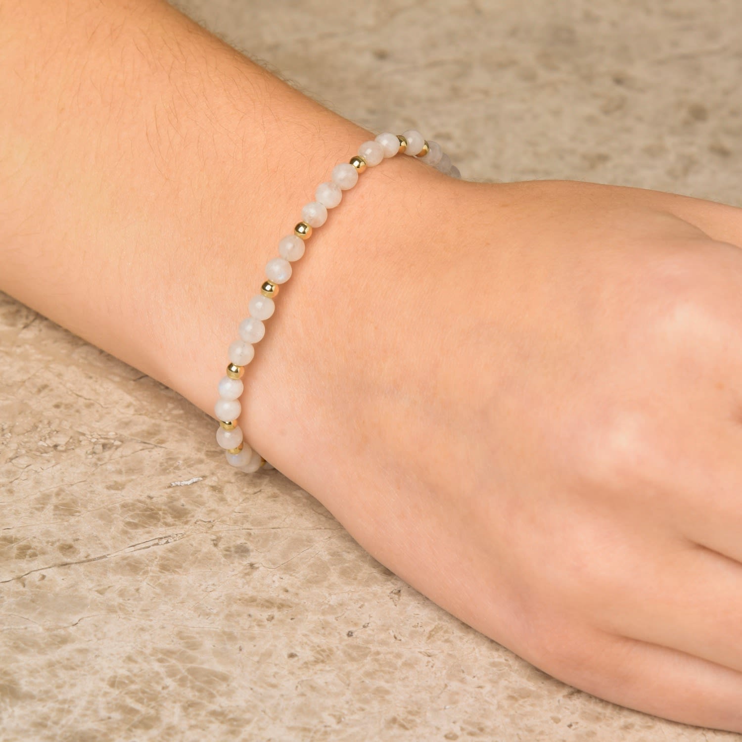 Jewel Bead June Birthstone Bracelet Gold Plated Sterling Silver - Rainbow Moonstone