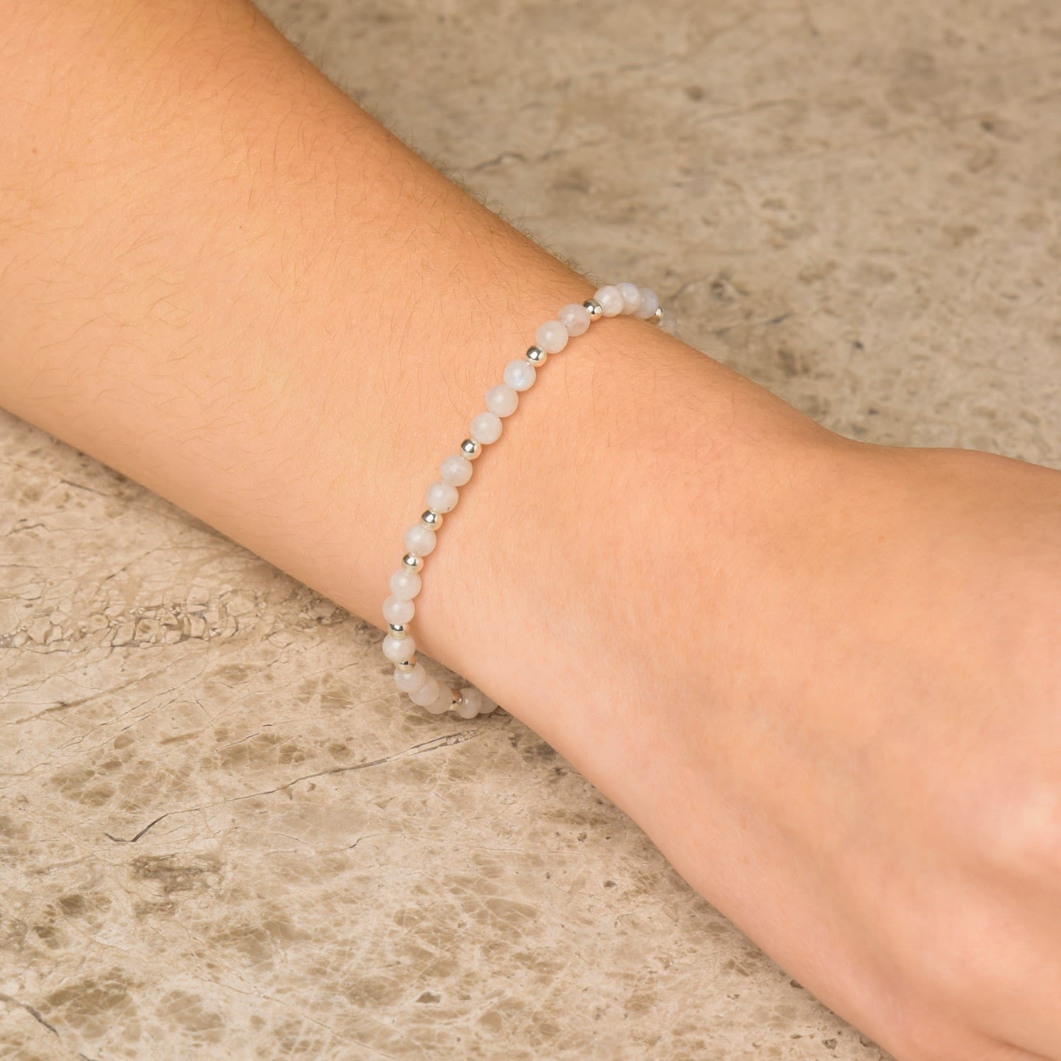 Jewel Bead June Birthstone Bracelet Sterling Silver - Rainbow Moonstone