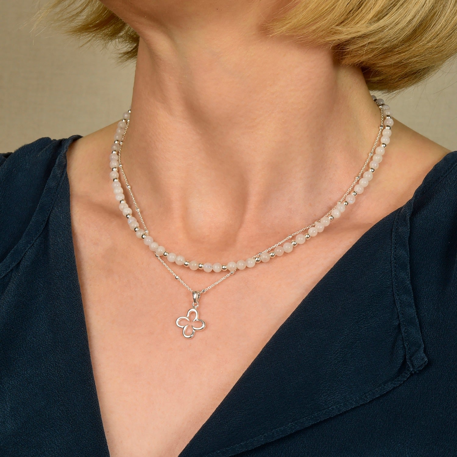 Jewel Bead June Birthstone Necklace Gold Plated Sterling Silver - Moonstone