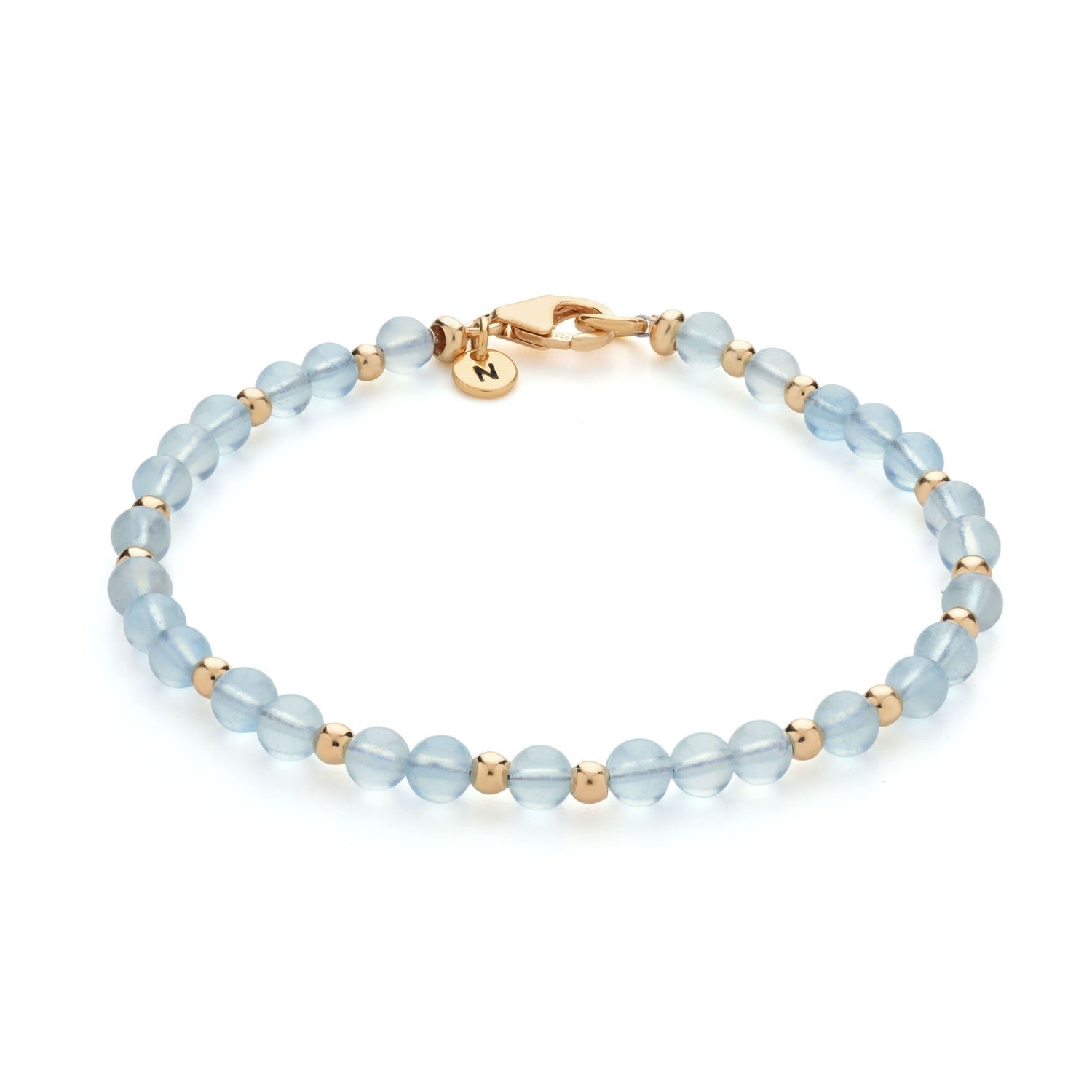 Jewel Bead March Birthstone Bracelet Gold Plated Sterling Silver - Aquamarine