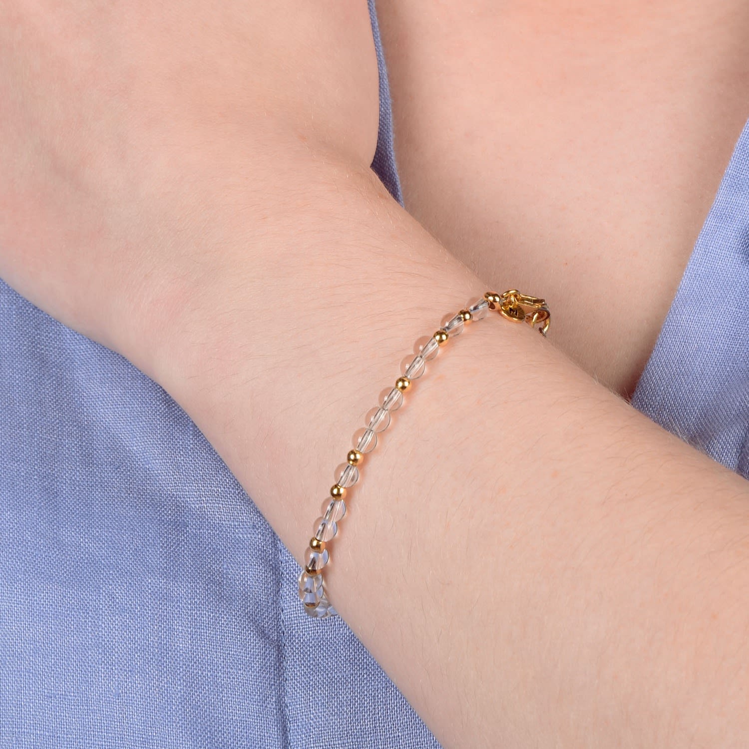 Jewel Bead March Birthstone Bracelet Gold Plated Sterling Silver - Aquamarine