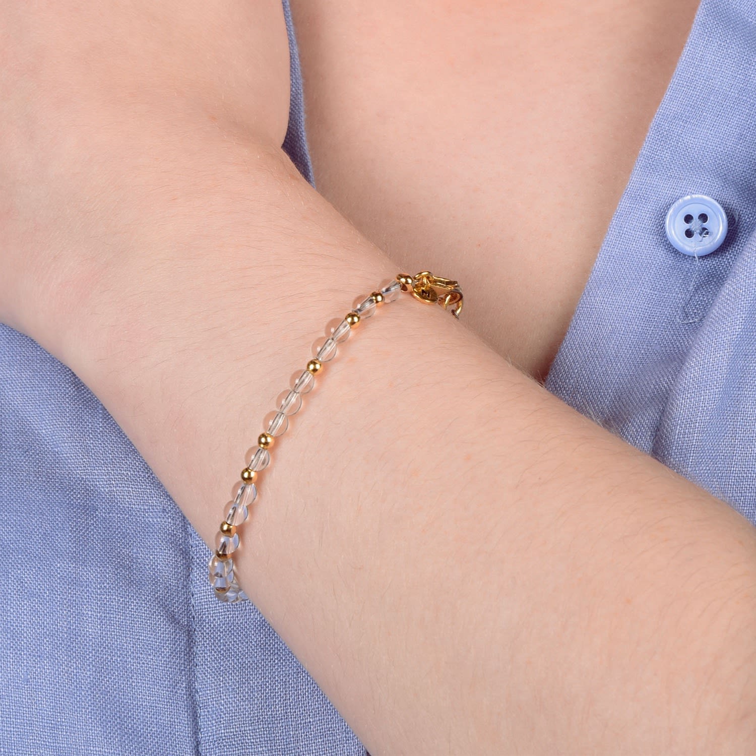 Jewel Bead March Birthstone Bracelet Sterling Silver - Aquamarine