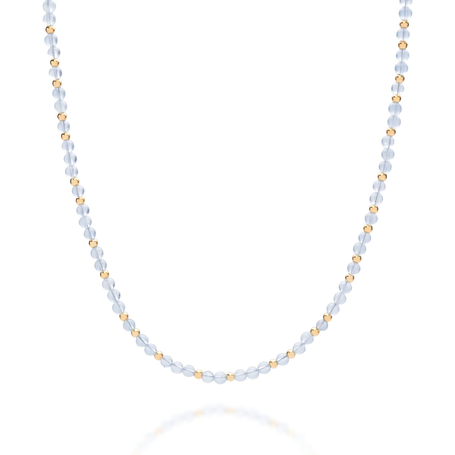 Jewel Bead March Birthstone Necklace Gold Plated Sterling Silver - Aquamarine