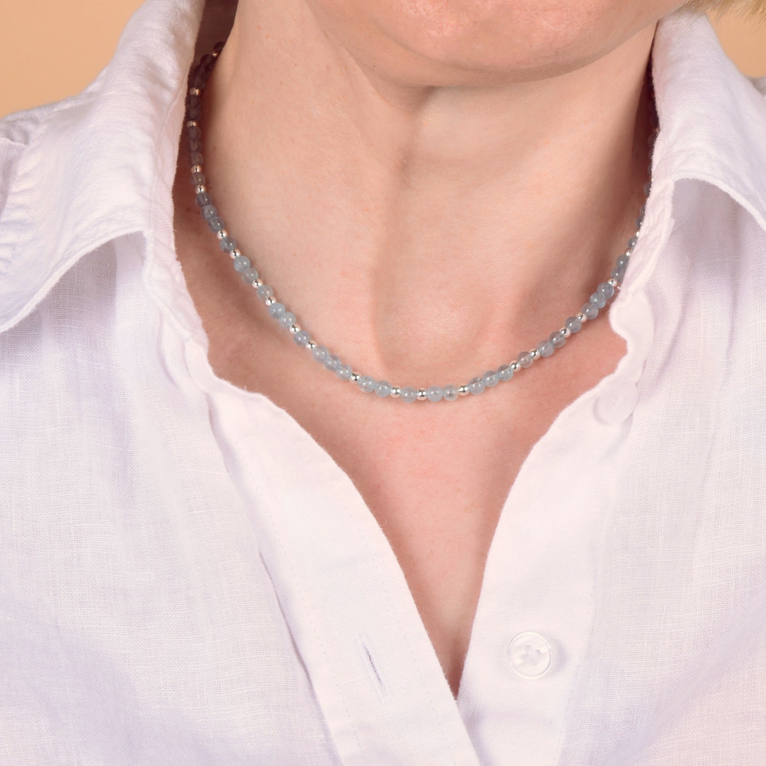 Jewel Bead March Birthstone Necklace Gold Plated Sterling Silver - Aquamarine