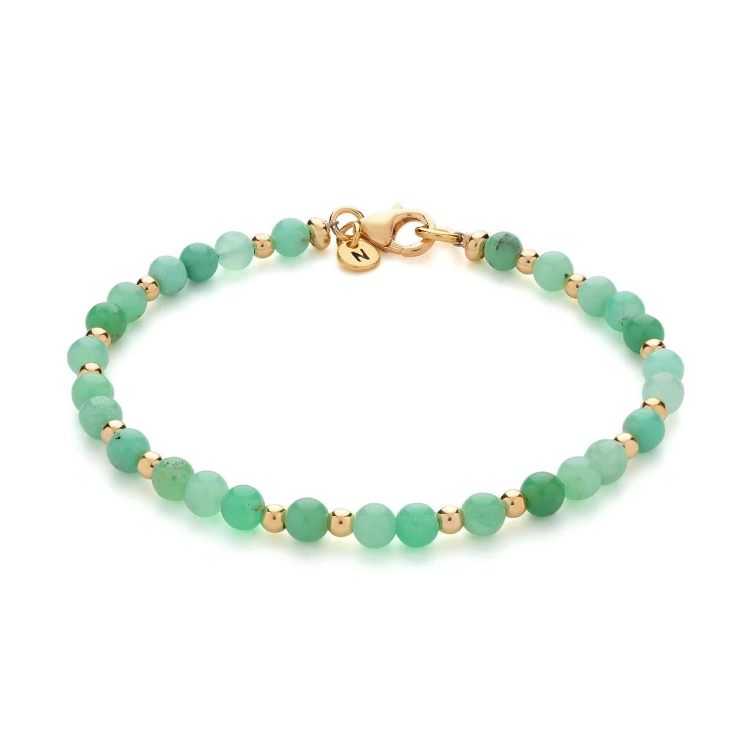 Jewel Bead May Birthstone Bracelet Gold Plated Sterling Silver - Chrysoprase