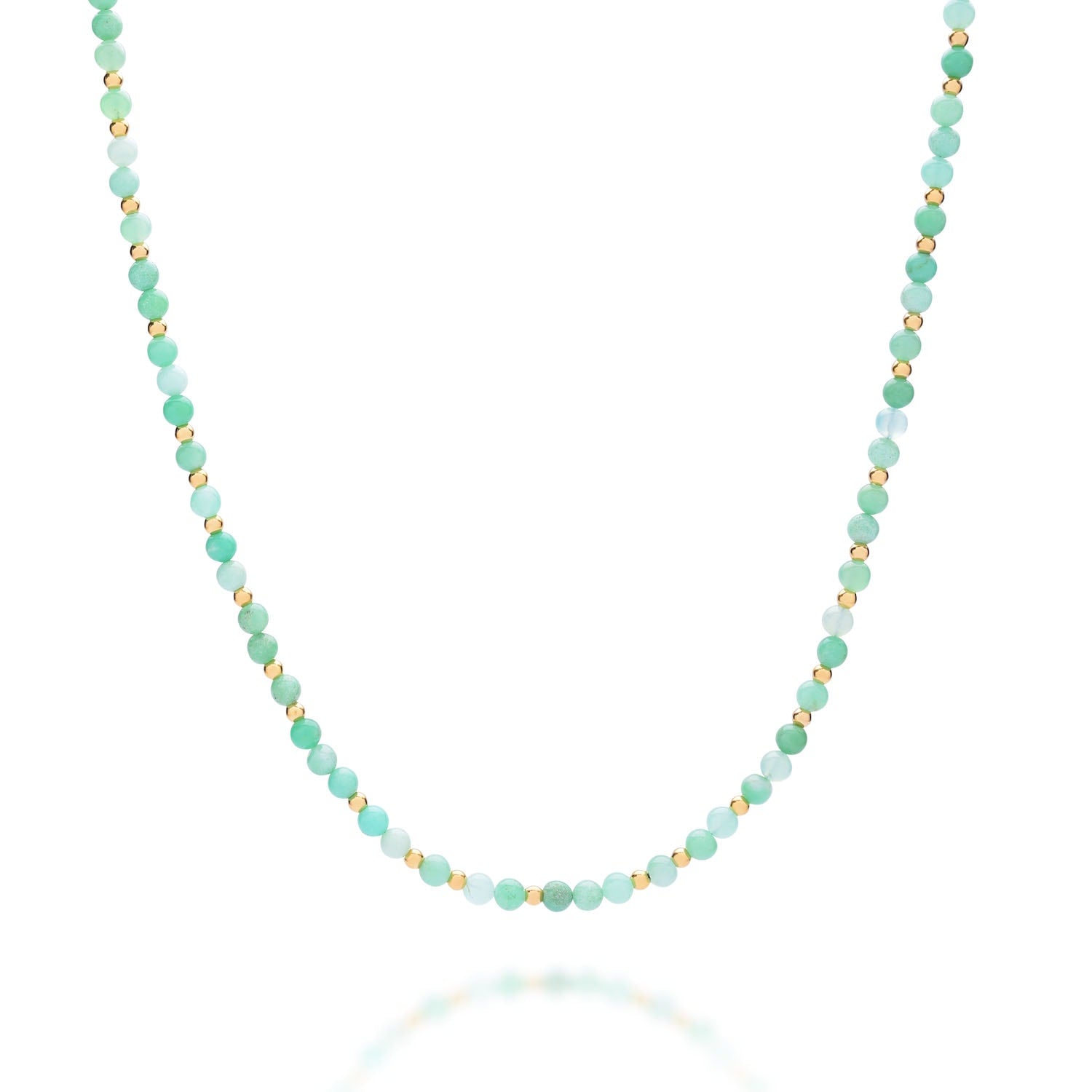 Jewel Bead May Birthstone Necklace Gold Plated Sterling Silver - Chrysoprase
